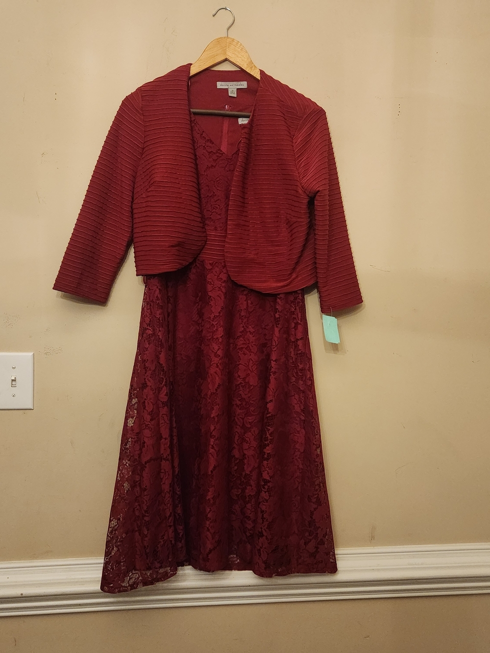 Danny & Nicole Wine Lace Midi Dress with Matching Cropped Jacket